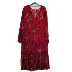 Knox Rose Red Floral Ruffled Long Sleeve Boho Maxi Dress L - FLAWED Project Sew